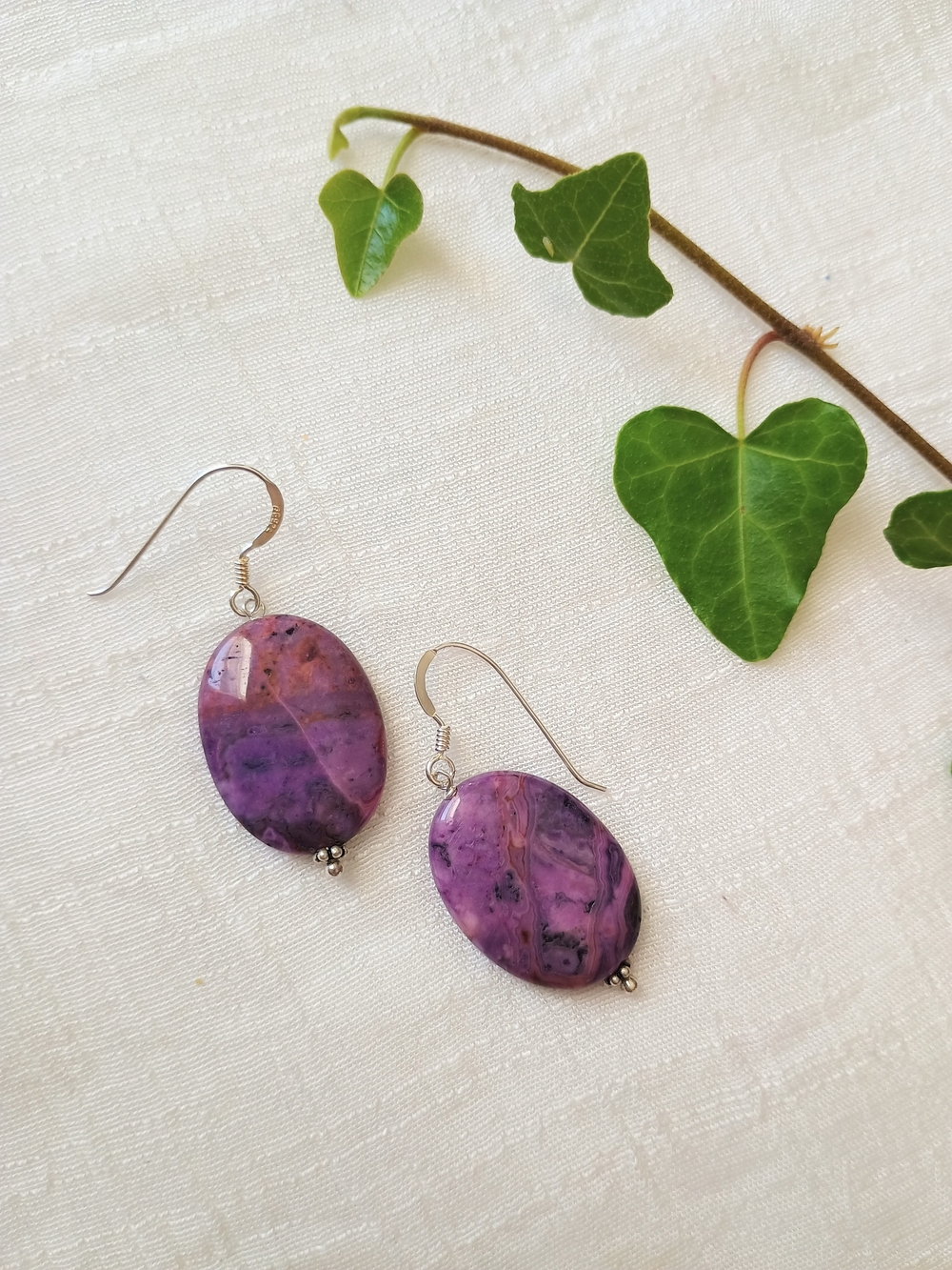 🧜 QUIET LUXURY 🧜 Artisan Siberian Charoite Cabochon Earrings, 925, Whimsigoth